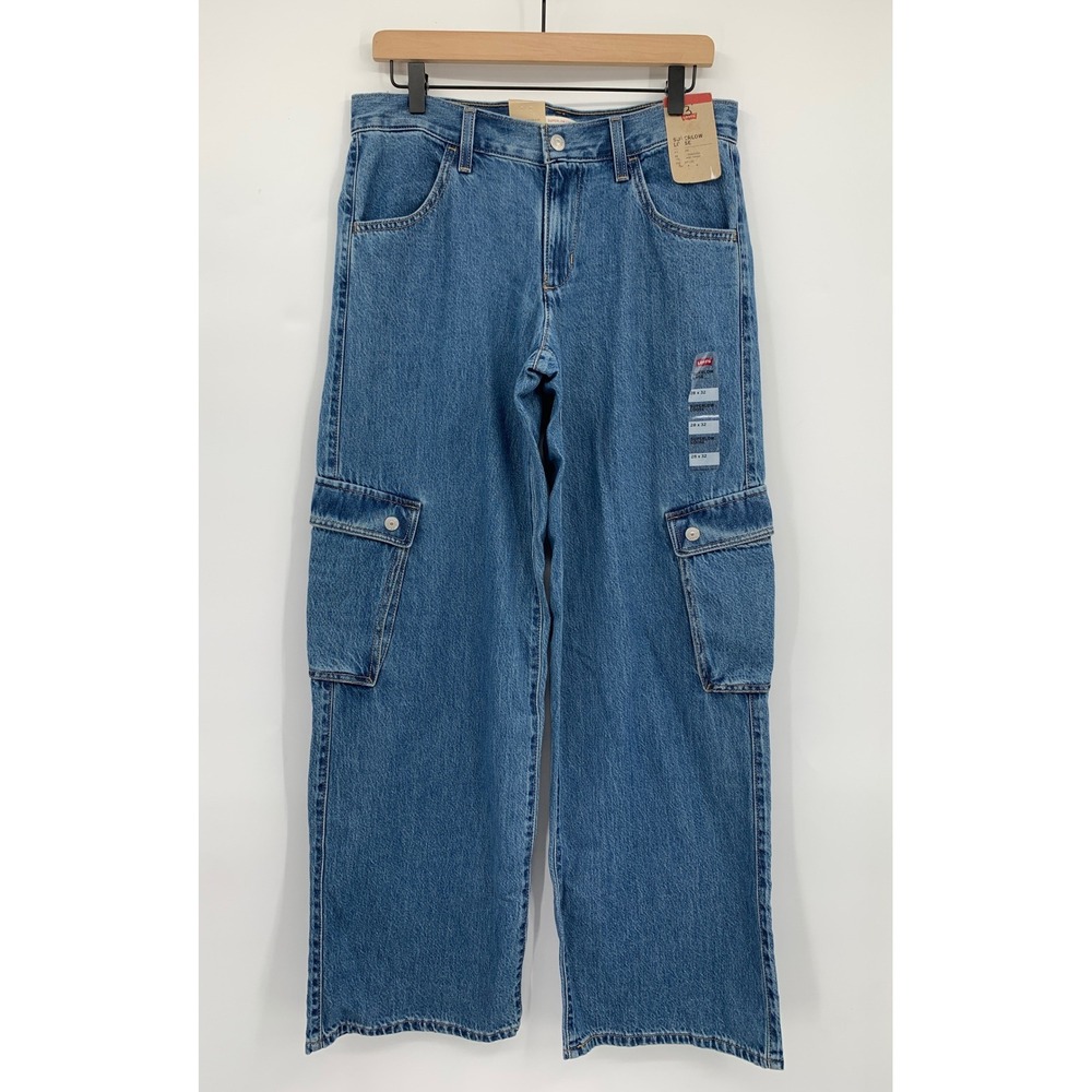 Levis Superlow Cargo Jeans Womens 28 Blue Low Rise Baggy Y2K Denim NEW
